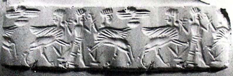 Hero grasping human-headed winged lion (shedu, sphinx) on either side