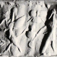 Hero fighting human-headed winged lion (lamassu, sphinx)