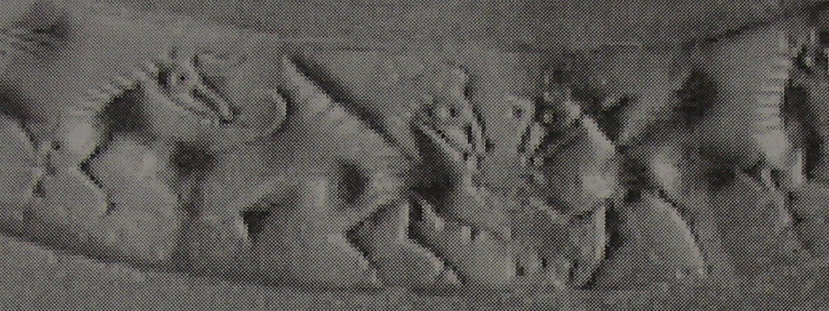 Stamp–cylinder seal: Animal scene: Fish-tailed hybrid creatures clashing next to rampant bull (cylinder image) – Fish-tailed hybrid creature (stamp image)
