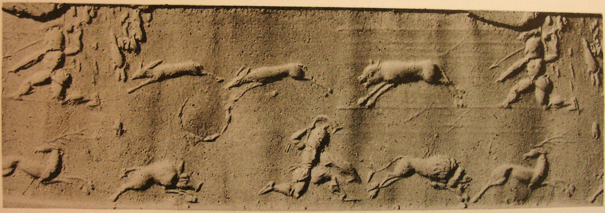 Two Greek hoplites hunting various animals