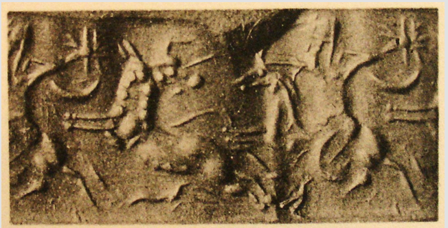 Horse-riding archer hunting bull