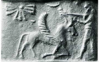 Hero taming winged bull or horse