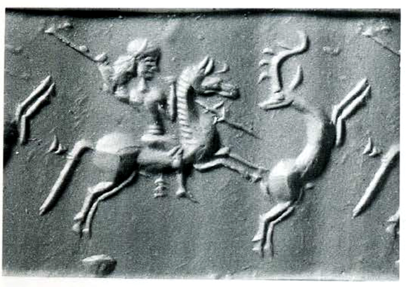 Horse-riding spearman hunting deer