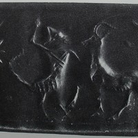 Scorpion-man (girtablullu) fighting wild goat (ibex)