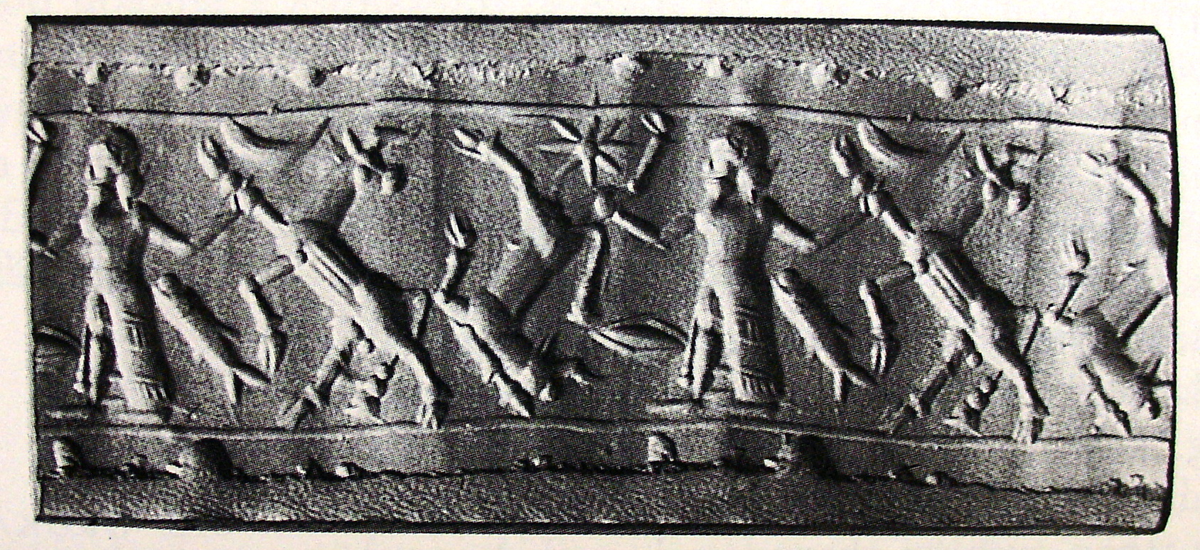 Hero carrying bull and grasping another one