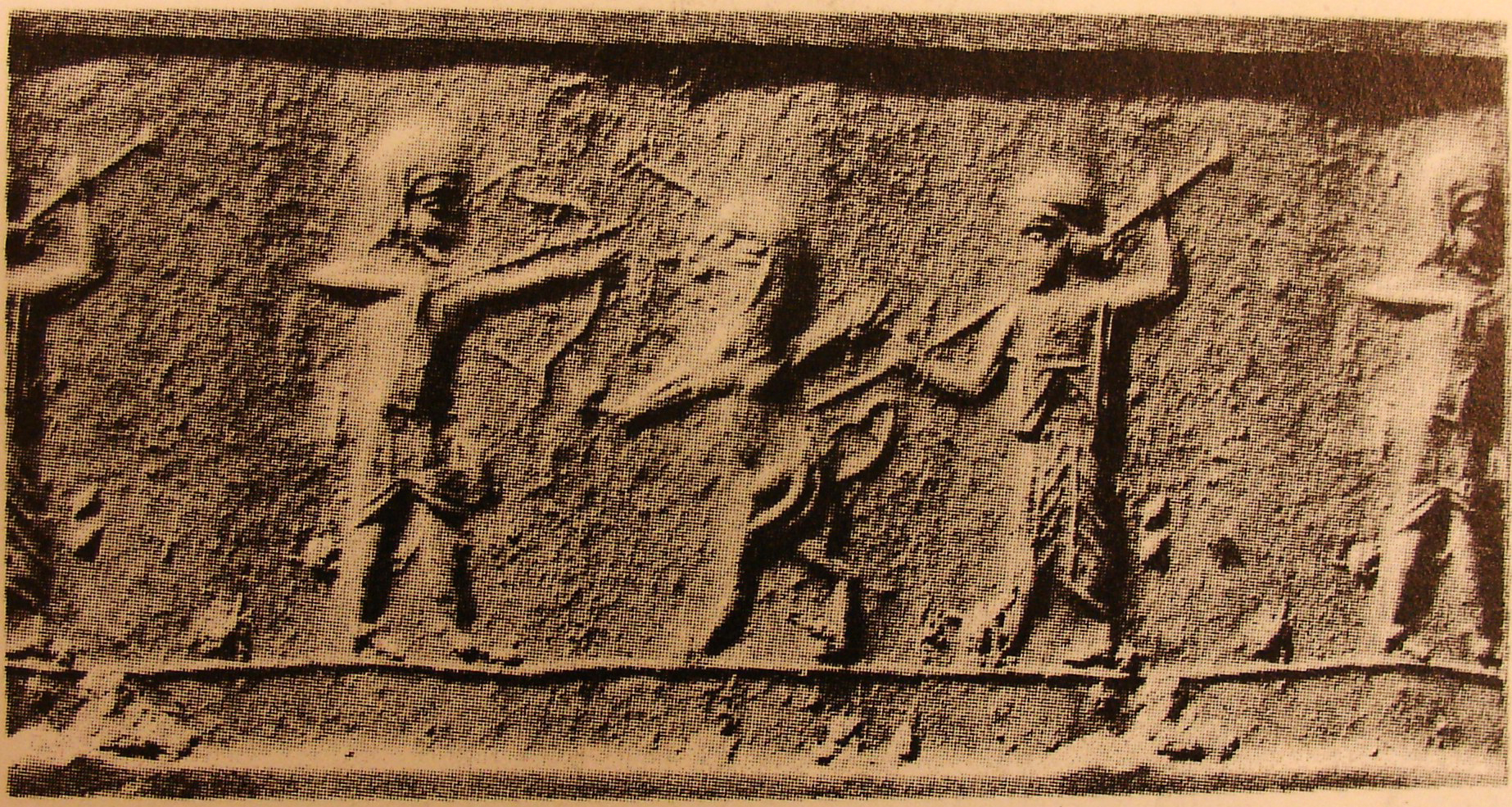 Median archer and Persian spearman hunting lion