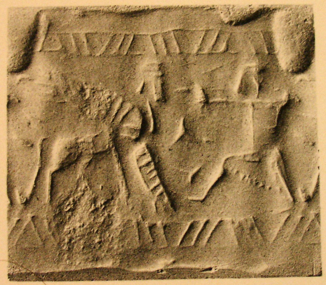 Hero (archer) hunting human-headed winged bull (aladlammu)