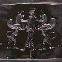 Royal hero grasping lion-dragon on either side