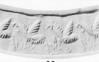 Stamp-cylinder seal: Two lion-griffins following each other (cylinder image) – roaring lion (stamp image)