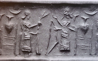 King between his attendant and pot-stand