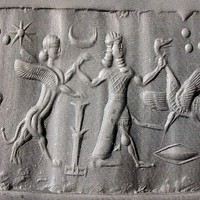 Hero grasping human-headed winged lion (lamassu, sphinx) and ostrich