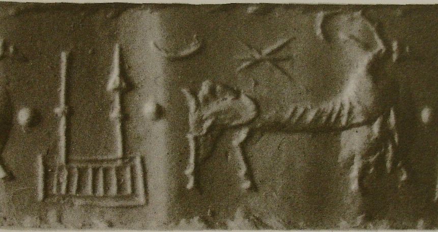 Wild goat (ibex) approaching divine symbols