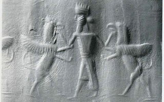 Hero grasping griffin on either side