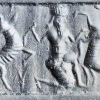 Hero carrying bull and grasping another one