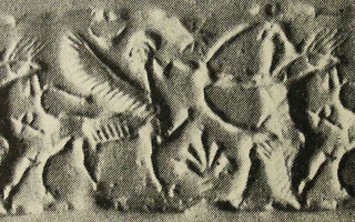 Hero (archer) hunting human-headed winged lion (lamassu, sphinx)