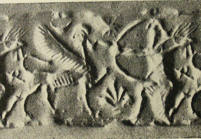 Hero (archer) hunting human-headed winged lion (lamassu, sphinx)