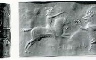 Horse-riding hero (spearman) hunting rampant lion-dragon [modern copy]