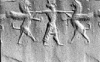 Hero grasping lion-dragon on either side