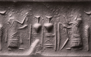 Pot-stand between king and his attendant