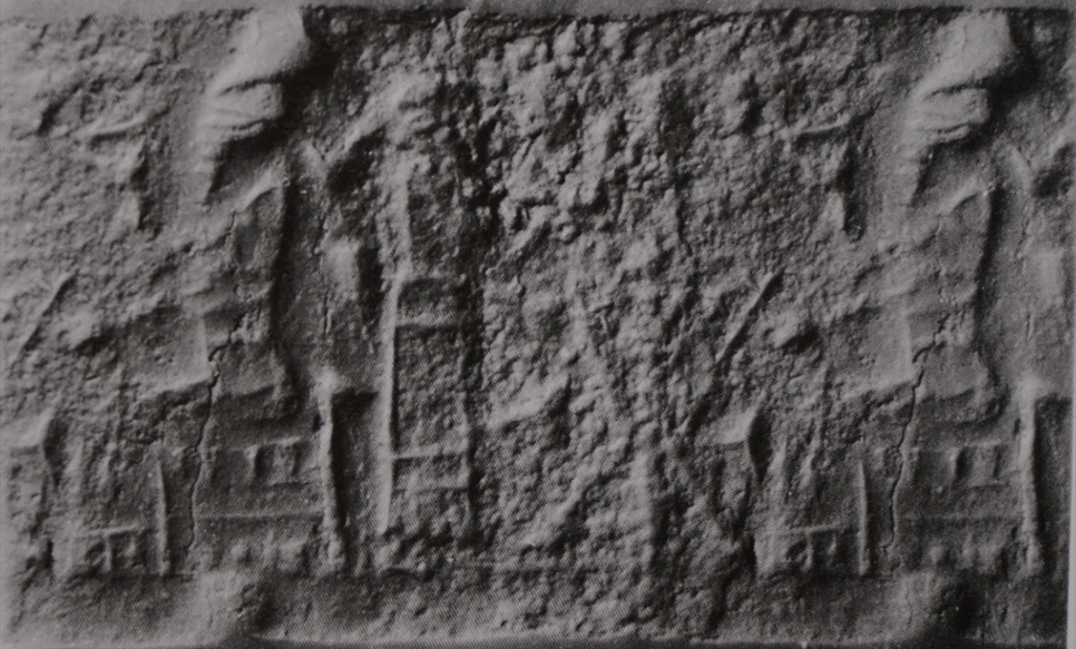 Table between king sitting on throne and his attendant