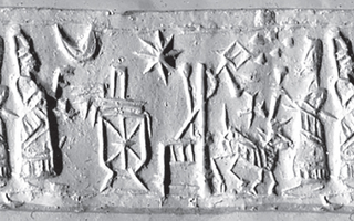Two priests making offerings and animal sacrifice