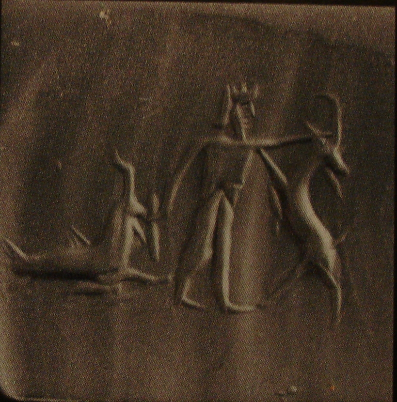 Royal hero fighting wild goat (ibex) and goat-fish (suhurmashu) behind him