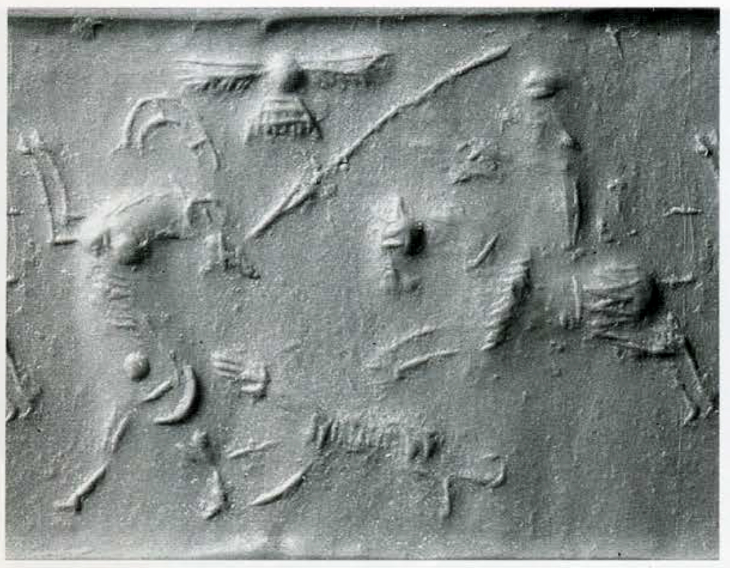 Horse-riding spearman hunting wild goat (ibex) with dog (hound)