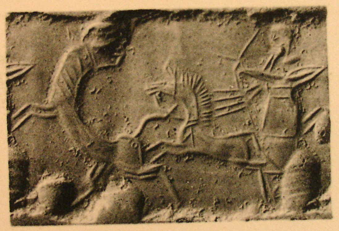 Archer hunting bull from chariot