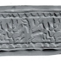 Wild goat (ibex) and sitting monkey flank stylised tree